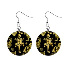 Mexican-culture-golden-tribal-icons Mini Button Earrings by Salman4z