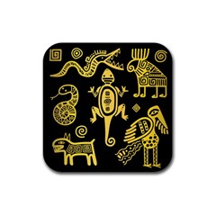 Mexican-culture-golden-tribal-icons Rubber Coaster (square) by Salman4z