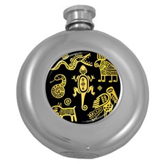 Mexican-culture-golden-tribal-icons Round Hip Flask (5 Oz) by Salman4z