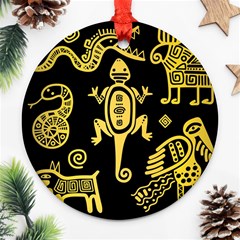 Mexican-culture-golden-tribal-icons Round Ornament (two Sides) by Salman4z