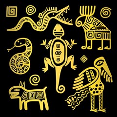 Mexican-culture-golden-tribal-icons Play Mat (rectangle) by Salman4z