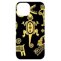 Mexican-culture-golden-tribal-icons Iphone 14 Black Uv Print Case