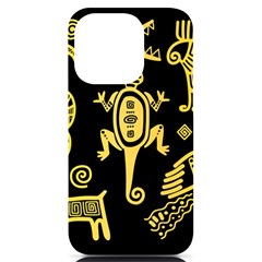 Mexican-culture-golden-tribal-icons Iphone 14 Pro Black Uv Print Case by Salman4z