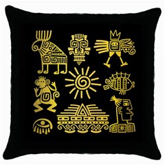 Maya-style-gold-linear-totem-icons Throw Pillow Case (black) by Salman4z