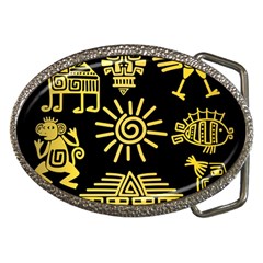 Maya-style-gold-linear-totem-icons Belt Buckles