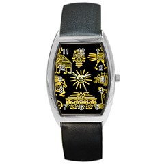 Maya-style-gold-linear-totem-icons Barrel Style Metal Watch by Salman4z