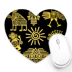 Maya-style-gold-linear-totem-icons Heart Mousepad by Salman4z