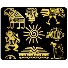 Maya-style-gold-linear-totem-icons Fleece Blanket (medium)