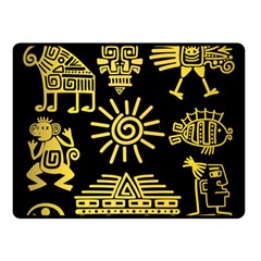 Maya-style-gold-linear-totem-icons Two Sides Fleece Blanket (small) by Salman4z