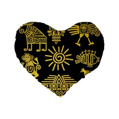 Maya-style-gold-linear-totem-icons Standard 16  Premium Flano Heart Shape Cushions by Salman4z