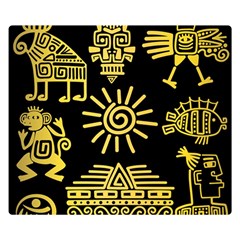 Maya-style-gold-linear-totem-icons Two Sides Premium Plush Fleece Blanket (small) by Salman4z