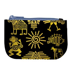 Maya-style-gold-linear-totem-icons Large Coin Purse by Salman4z