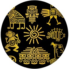 Maya-style-gold-linear-totem-icons Uv Print Round Tile Coaster by Salman4z