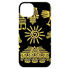 Maya-style-gold-linear-totem-icons Iphone 14 Plus Black Uv Print Case by Salman4z