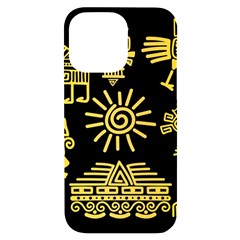 Maya-style-gold-linear-totem-icons Iphone 14 Pro Max Black Uv Print Case by Salman4z