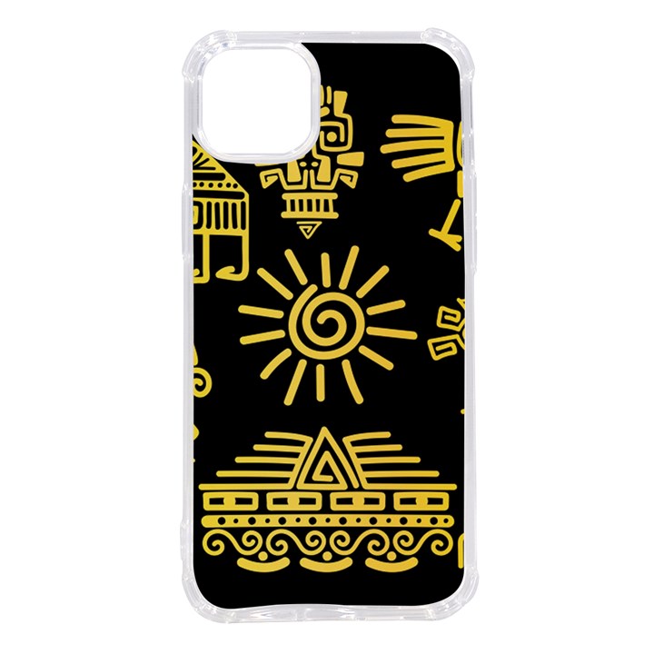 Maya-style-gold-linear-totem-icons iPhone 14 Plus TPU UV Print Case