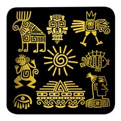 Maya-style-gold-linear-totem-icons Square Glass Fridge Magnet (4 Pack) by Salman4z