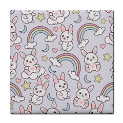 Seamless-pattern-with-cute-rabbit-character Tile Coaster by Salman4z