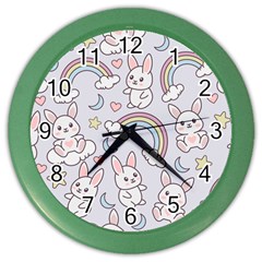 Seamless-pattern-with-cute-rabbit-character Color Wall Clock by Salman4z