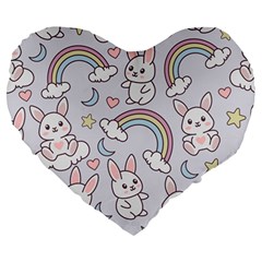 Seamless-pattern-with-cute-rabbit-character Large 19  Premium Heart Shape Cushions by Salman4z