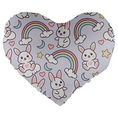 Seamless-pattern-with-cute-rabbit-character Large 19  Premium Flano Heart Shape Cushions by Salman4z