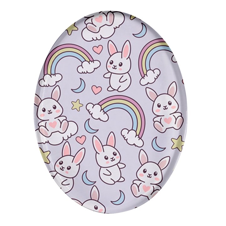 Seamless-pattern-with-cute-rabbit-character Oval Glass Fridge Magnet (4 pack)