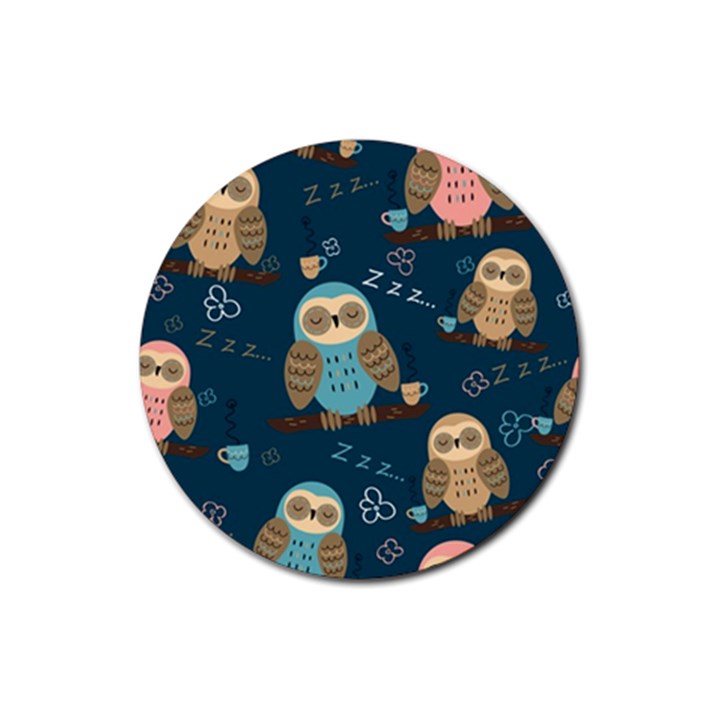 Seamless-pattern-owls-dreaming Rubber Coaster (Round)