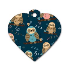 Seamless-pattern-owls-dreaming Dog Tag Heart (one Side) by Salman4z