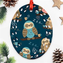 Seamless-pattern-owls-dreaming Oval Filigree Ornament (Two Sides)