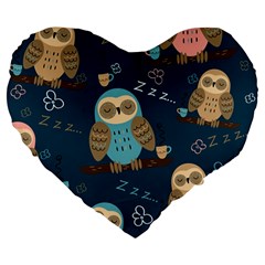 Seamless-pattern-owls-dreaming Large 19  Premium Flano Heart Shape Cushions