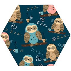 Seamless-pattern-owls-dreaming Wooden Puzzle Hexagon by Salman4z