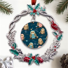 Seamless-pattern-owls-dreaming Metal X mas Wreath Holly leaf Ornament