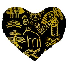 Golden-indian-traditional-signs-symbols Large 19  Premium Flano Heart Shape Cushions by Salman4z