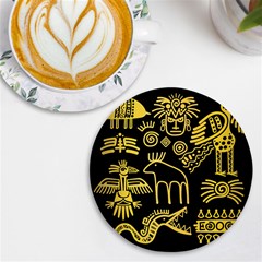 Golden-indian-traditional-signs-symbols Uv Print Round Tile Coaster