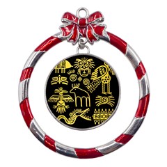 Golden-indian-traditional-signs-symbols Metal Red Ribbon Round Ornament by Salman4z