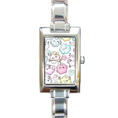 Cute-doodle-cartoon-seamless-pattern Rectangle Italian Charm Watch by Salman4z