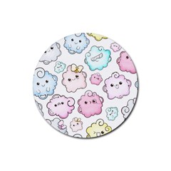 Cute-doodle-cartoon-seamless-pattern Rubber Round Coaster (4 Pack) by Salman4z