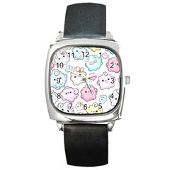 Cute-doodle-cartoon-seamless-pattern Square Metal Watch by Salman4z