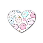 Cute-doodle-cartoon-seamless-pattern Rubber Heart Coaster (4 pack) Front