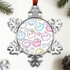 Cute-doodle-cartoon-seamless-pattern Metal Small Snowflake Ornament by Salman4z