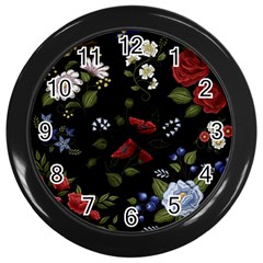 Floral-folk-fashion-ornamental-embroidery-pattern Wall Clock (black) by Salman4z