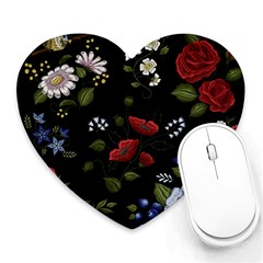 Floral-folk-fashion-ornamental-embroidery-pattern Heart Mousepad by Salman4z