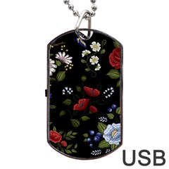 Floral-folk-fashion-ornamental-embroidery-pattern Dog Tag Usb Flash (one Side) by Salman4z