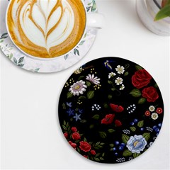 Floral-folk-fashion-ornamental-embroidery-pattern Uv Print Round Tile Coaster by Salman4z