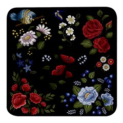 Floral-folk-fashion-ornamental-embroidery-pattern Square Glass Fridge Magnet (4 Pack)