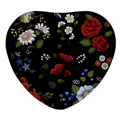 Floral-folk-fashion-ornamental-embroidery-pattern Heart Glass Fridge Magnet (4 Pack)