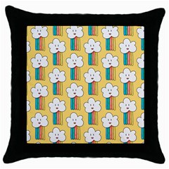 Smile-cloud-rainbow-pattern-yellow Throw Pillow Case (black) by Salman4z