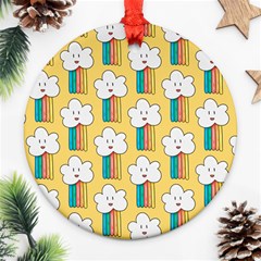 Smile-cloud-rainbow-pattern-yellow Round Ornament (two Sides) by Salman4z