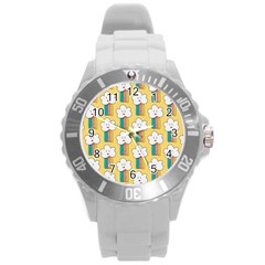 Smile-cloud-rainbow-pattern-yellow Round Plastic Sport Watch (l) by Salman4z