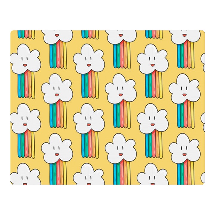 Smile-cloud-rainbow-pattern-yellow Premium Plush Fleece Blanket (Large)